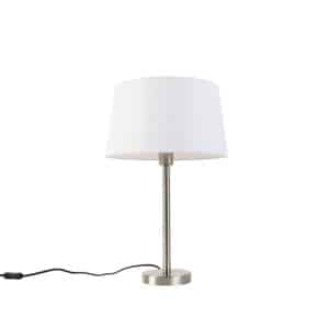QAZQA Moderne Tischlampe Stahl mit weißem Schirm 32 cm - Simplo