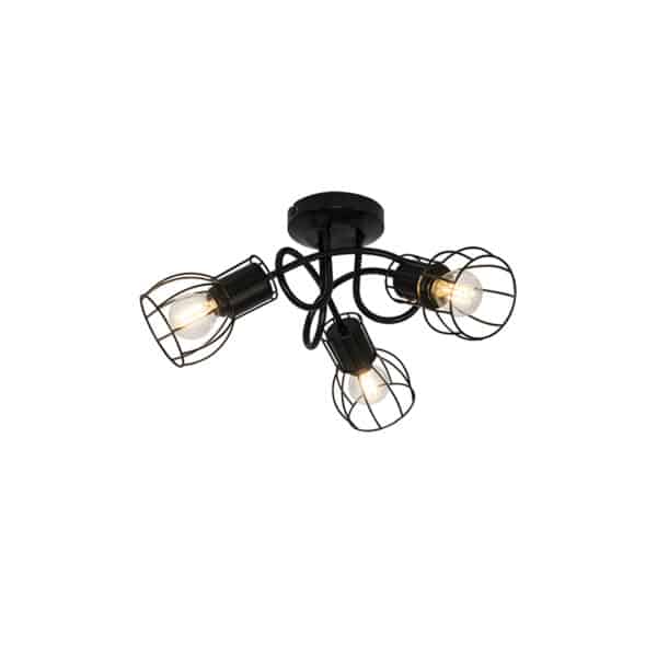QAZQA Moderne Deckenleuchte schwarz 40 cm rund 3-Licht - Botu