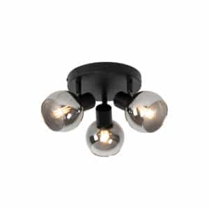 QAZQA Deckenleuchte schwarz 35 cm mit Rauchglas 3-Licht - Vidro