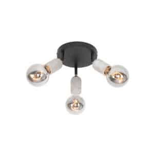 QAZQA Deckenfleck schwarz mit Beton rund 3-Licht - Pedra