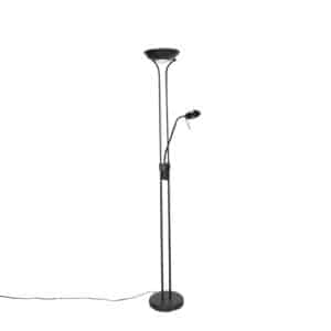 QAZQA Moderne Stehlampe schwarz mit Leselampe inkl. LED dunkel bis warm - Diva