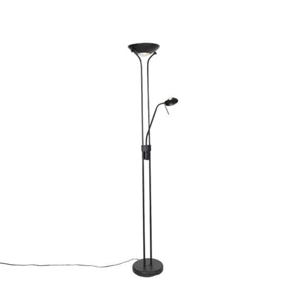 QAZQA Moderne Stehlampe schwarz mit Leselampe inkl. LED dunkel bis warm - Diva