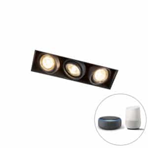 QAZQA Moderne Smart Einbau Spot schwarz trimmlos inkl. 3 GU10 Wifi - Oneon 3