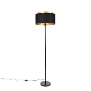 QAZQA Moderne Stehlampe schwarz mit Schirm schwarz mit Gold - Simplo
