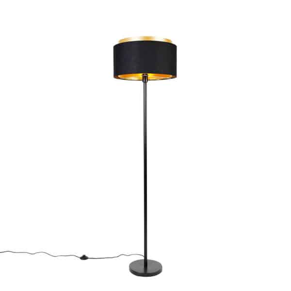 QAZQA Moderne Stehlampe schwarz mit Schirm schwarz mit Gold - Simplo