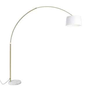 QAZQA Bogenlampe Messing mit weißem Stoffschirm weiß 50 cm - XXL