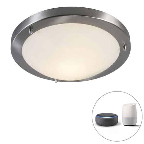 QAZQA Smart Deckenleuchte Stahl 31 cm inkl. WiFi A60 IP44 - Yuma