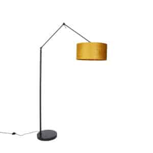 QAZQA Moderne Stehlampe schwarz Leinenschirm gelb 50 cm - Editor
