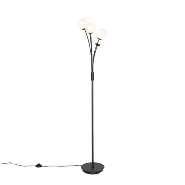 QAZQA Moderne Stehlampe schwarz mit Opalglas 5-flammig - Athens