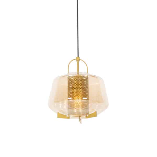 QAZQA Art-Deco-Hängelampe Gold mit Bernsteinglas 30 cm - Kevin
