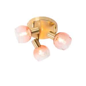 QAZQA Art-Deco-Deckenstrahler Gold mit rosa Glas 3-flammig - Vidro