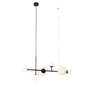 QAZQA Moderne Hängelampe schwarz mit Milchglas 6 Lichter - Monaco