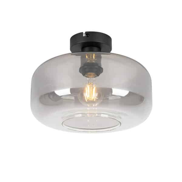 QAZQA Art Deco Deckenlampe schwarz mit Rauchglas - Bizle