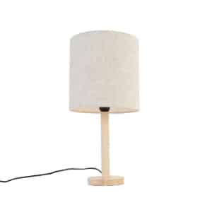 QAZQA Ländliche Tischlampe Holz mit hellbraunem Schirm - Mels