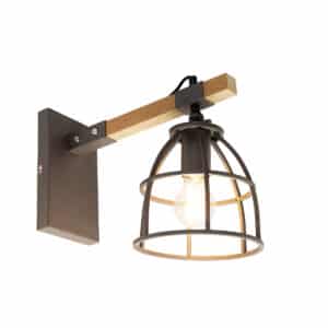 QAZQA Smarte Wandleuchte dunkelgrau mit Holz verstellbar inkl. WiFi A60 - Arthur