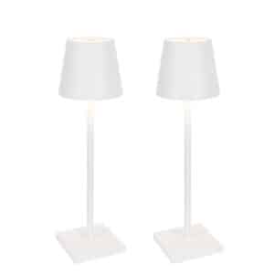 QAZQA Set mit 2 Outdoor-Tischleuchten weiß inkl. LED und wiederaufladbarem Dimmer - Janet