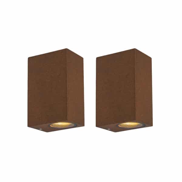QAZQA 2er Set Industrie Wandleuchten rostbraun IP44 - Baleno II