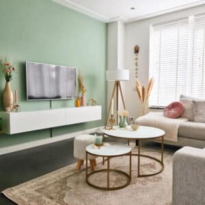 QAZQA Moderne Stehlampe Holz mit weißem Schirm - Ilse