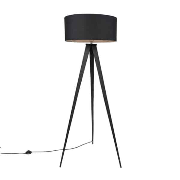 QAZQA Moderne schwarze Stehlampe mit schwarzem Schirm - Ilse