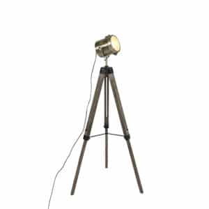 QAZQA Industrielle Stehlampe aus Holz mit Stativ und Studiostrahler – Braha