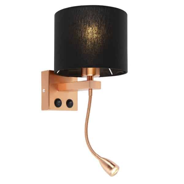 QAZQA Art Deco Wandlampe Kupfer mit schwarzem Schirm - Brescia