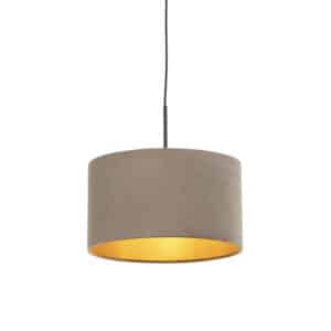 QAZQA Hängelampe mit Velourschirm taupe mit Gold 35 cm - Combi