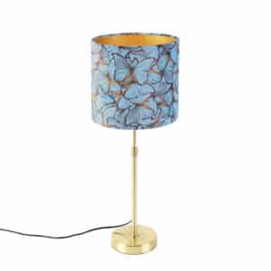 QAZQA Tischlampe Gold / Messing mit Veloursschirm Schmetterlinge 25 cm - Parte