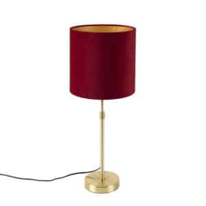 QAZQA Tischlampe Gold / Messing mit Veloursschirm rot 25 cm - Parte