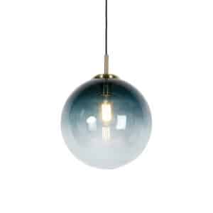 QAZQA Art Deco Hängelampe Messing mit ozeanblauem Glas 33 cm - Pallon