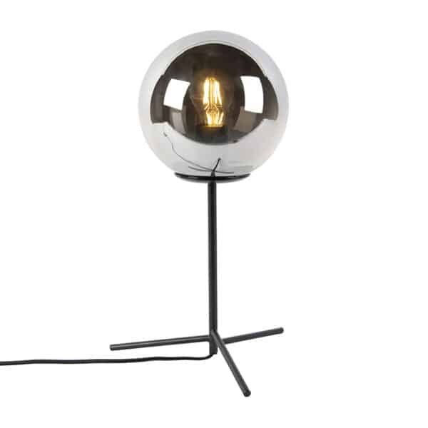 QAZQA Art Deco Tischlampe schwarz mit Rauchglas 45