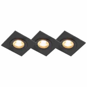 QAZQA Set mit 3 Bad-Downlights schwarz IP44 - Xena Square
