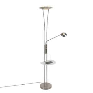 QAZQA Stahl Stehlampe mit Lesearm inkl. LED und USB-Anschluss - Sevilla